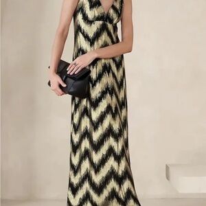 Banana Republic Factory Black and Gold Lurex Chevron Maxi Dress